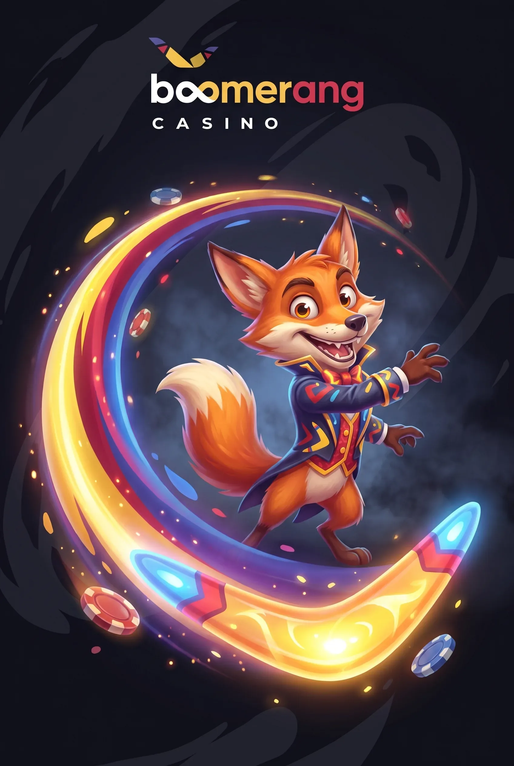 Boomerang Casino-Maskottchen mit eingebettetem Logo