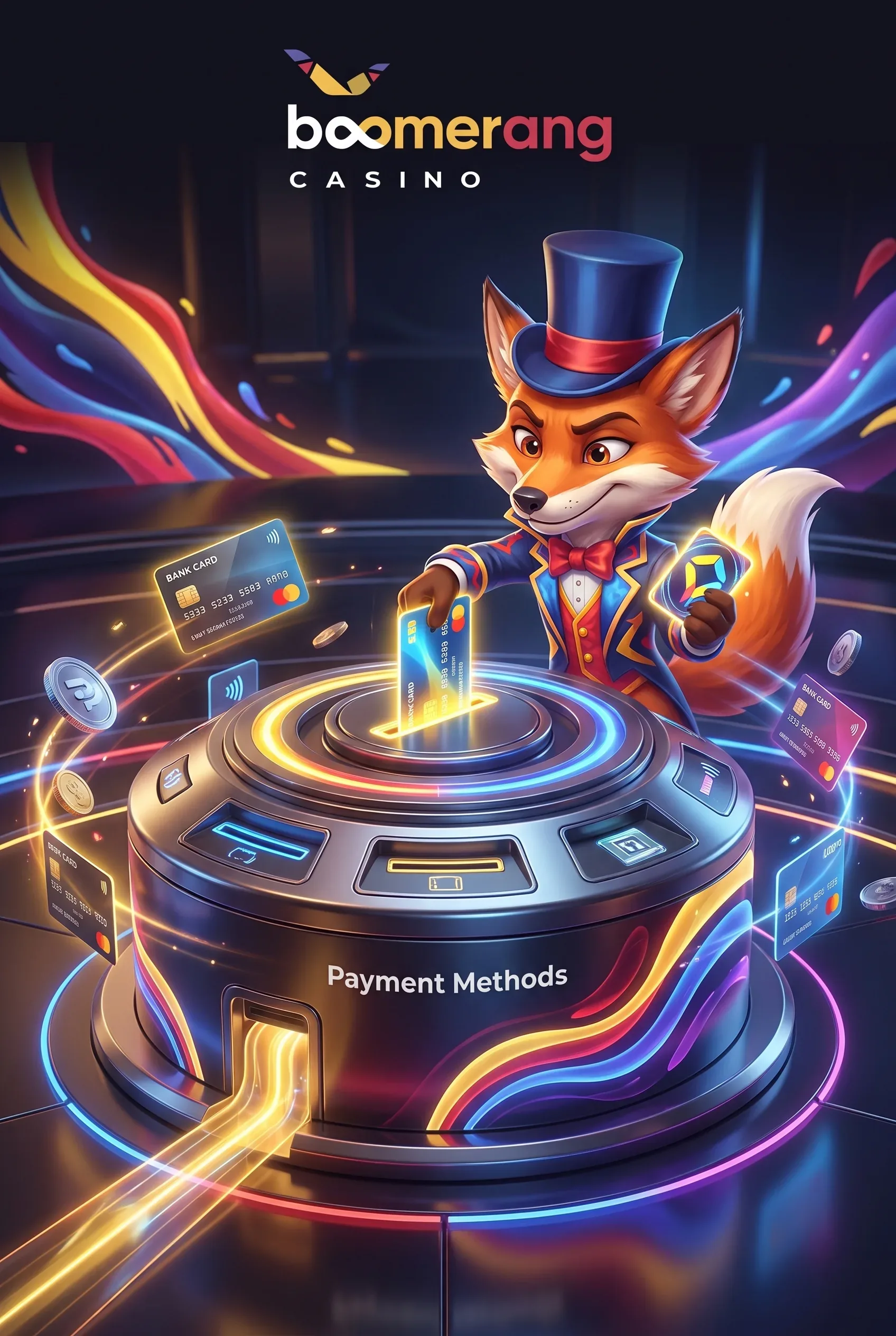 Boomerang Casino-Zahlungsmotiv mit Maskottchen und eingebettetem Logo